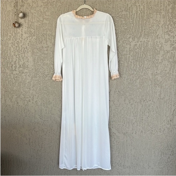 Vintage Lace Embroidered Nightgown & Robe Set White Nylon Made USA Large - Picture 9 of 14